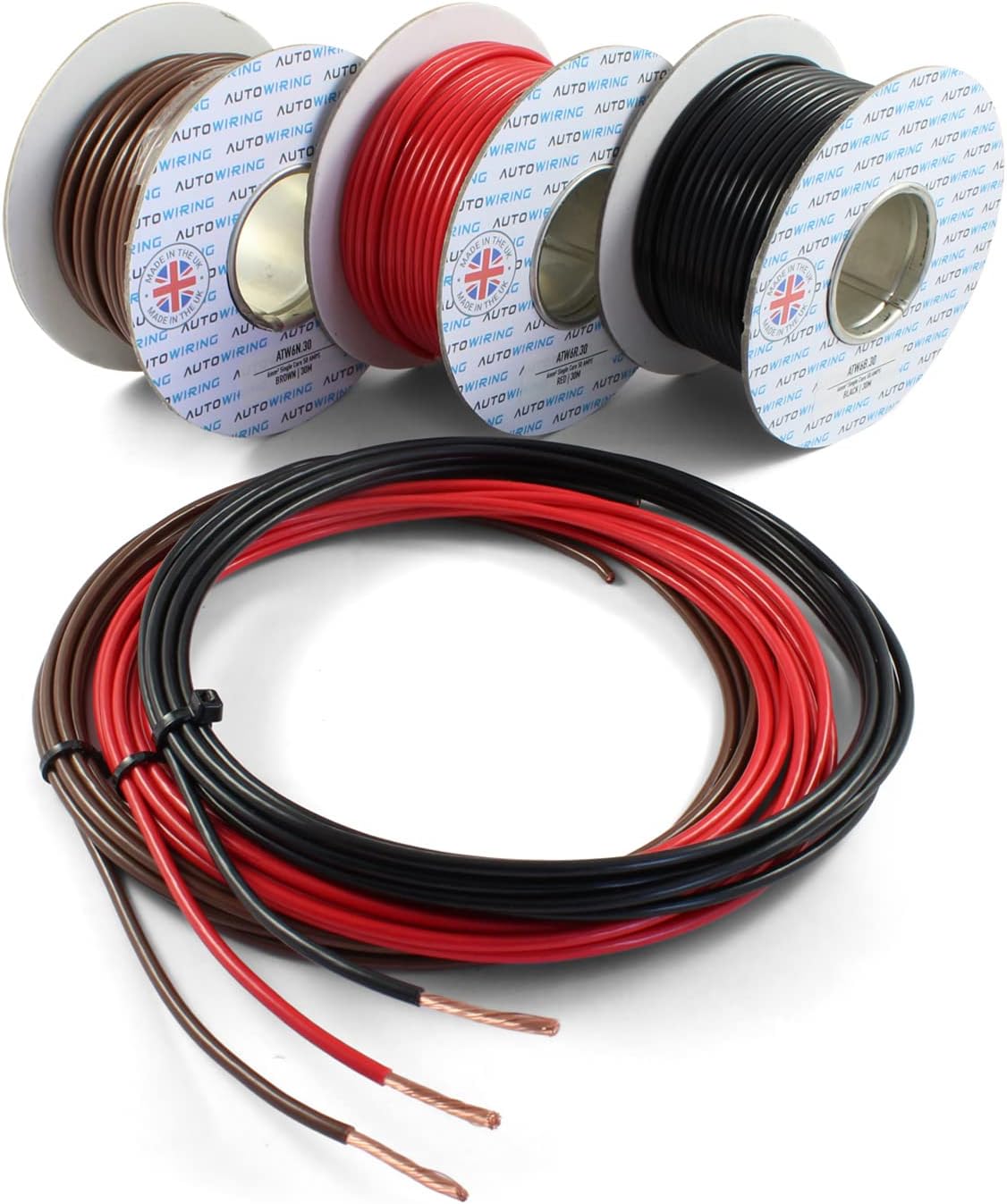 50 AMP Rated 6mm² Single Core Stranded Copper Cable 12v 24v Thin Wall Wire (10M 20M 30M 100M) (Black, 10 Metre Coil)