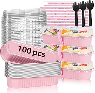YQER 100 Pack Mini Loaf Pans with Lids and Spoons Sealing Sticker, 6.8oz...