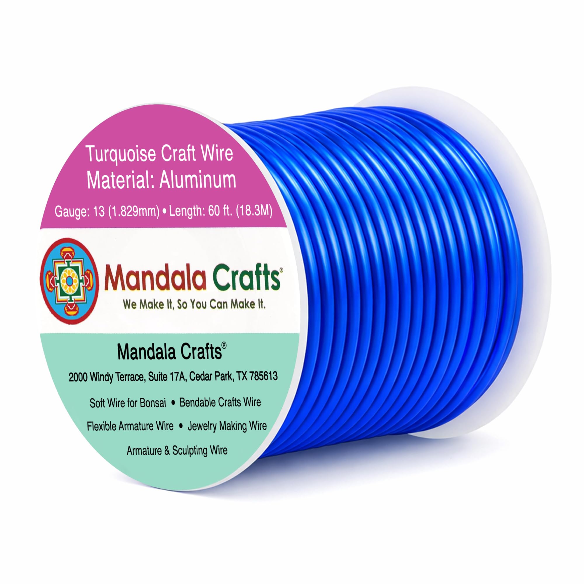 Mandala Crafts 13 Gauge True Blue Anodized Aluminum Craft Wire, 60 FT