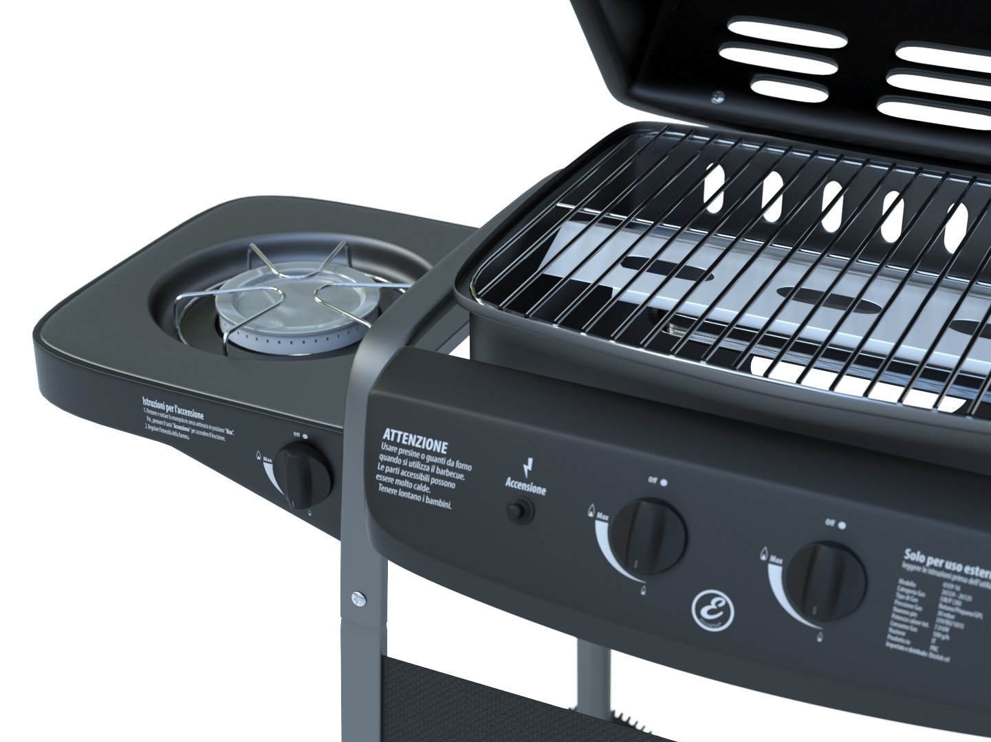 Barbecue a Gas 3 Bruciatori con Termometro Digitale Integrato e Bruciatore Laterale in Acciaio Inox