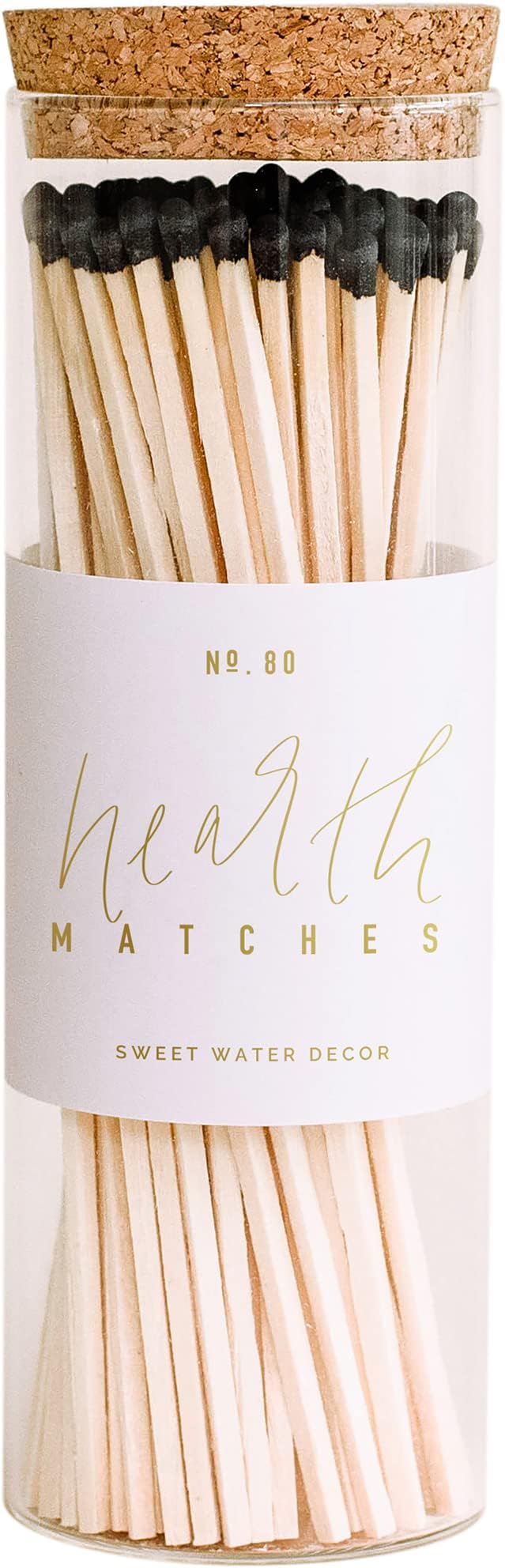 Sweet Water Decor 7" Hearth Matches in Apothecary Glass Bottle | Rustic Jar Approx. 80 Decorative Matchsticks with Strike Pad | Cute Candle Accessory Match Holder Long Matches for Fireplace (Black)
