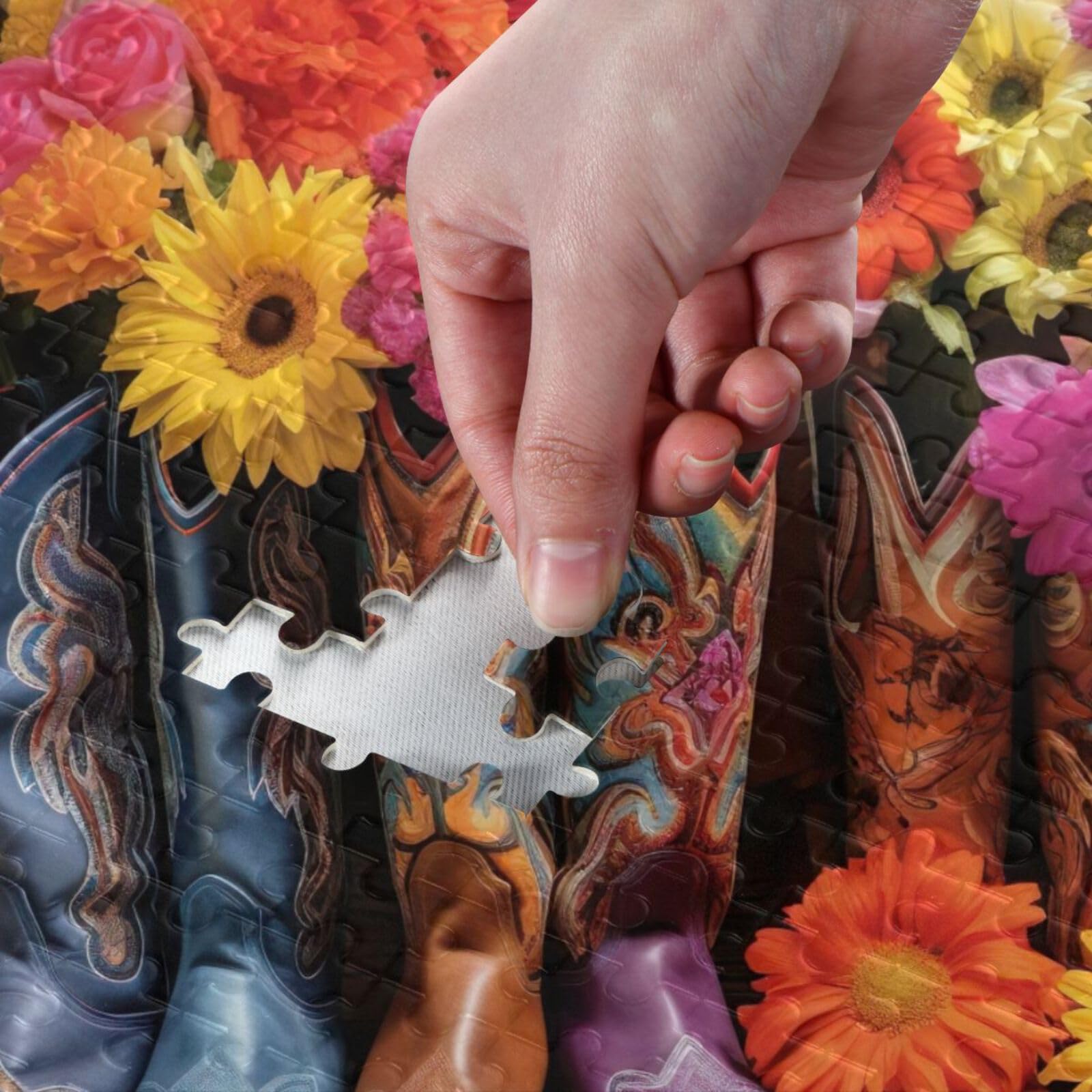 Puzzle 1000 Pezzi per Adulti Stivali Cowboy Fiori Puzzle di Legno Giocattoli Educativi Cervello 21219532