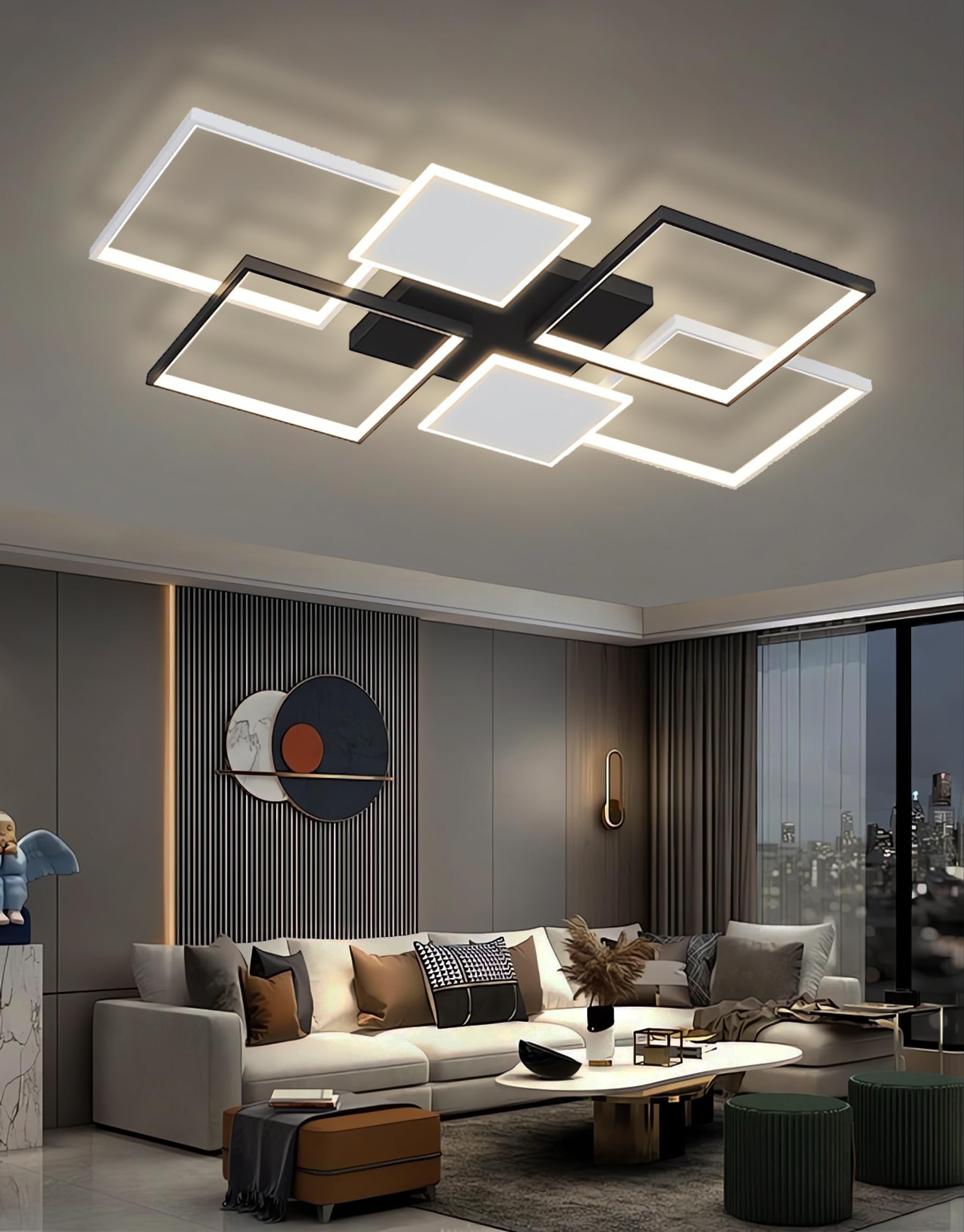 Illuminazione a Soffitto a Led Lampade a Soffitto Rettangolari Moderne Per Il Soggiorno Dimmerabile Con Telecomando Contro Plafoniera ad Incasso per Il Soggiorno Camera da Letto Parlour (110cm-Nero)