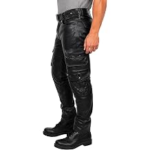 Men's Leather Pants Biker Joggers Black Leather Quilted Cargo Trousers Motorcycle Pants