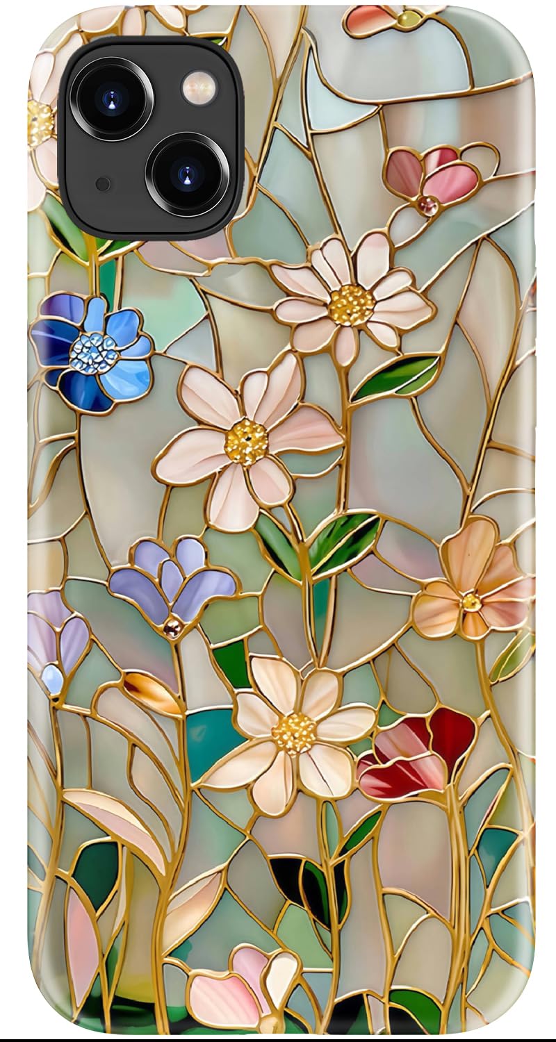 Goodon for iPhone 13 Mini Case - Wireless Charging Compatible - Dual-Layer Hard Shell & Silicone Cover - Aesthetic Y2K Protective Case with Cute Wildflower Designs - Vintage Floral Tapestry Pattern