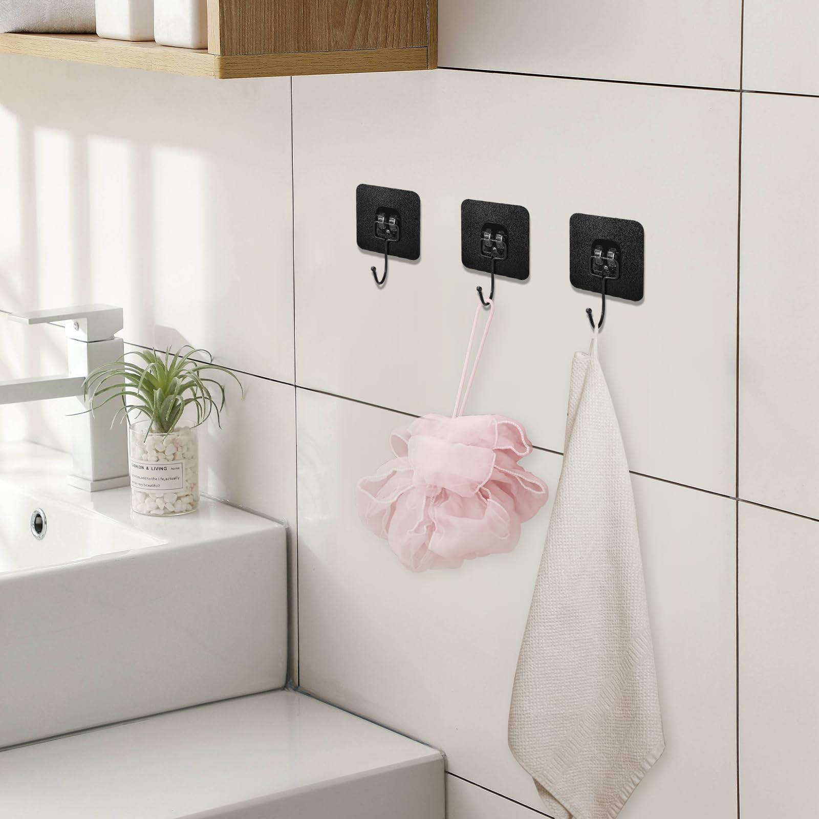 6 Pièces Crochets Adhesifs Acier Inox, Crochet Mural Sans Percer Crochet Kit Pour Accroche Salle Debain Cuisine Plafond Porte Serviette Noir 98866329