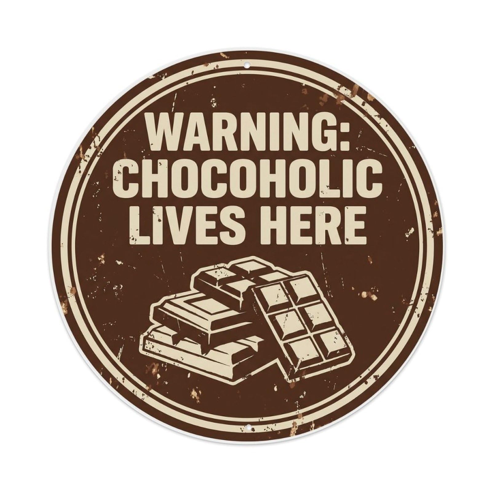 Vintage Funny Warning Chocoholic Lives Here Warning Metal Tin Sign