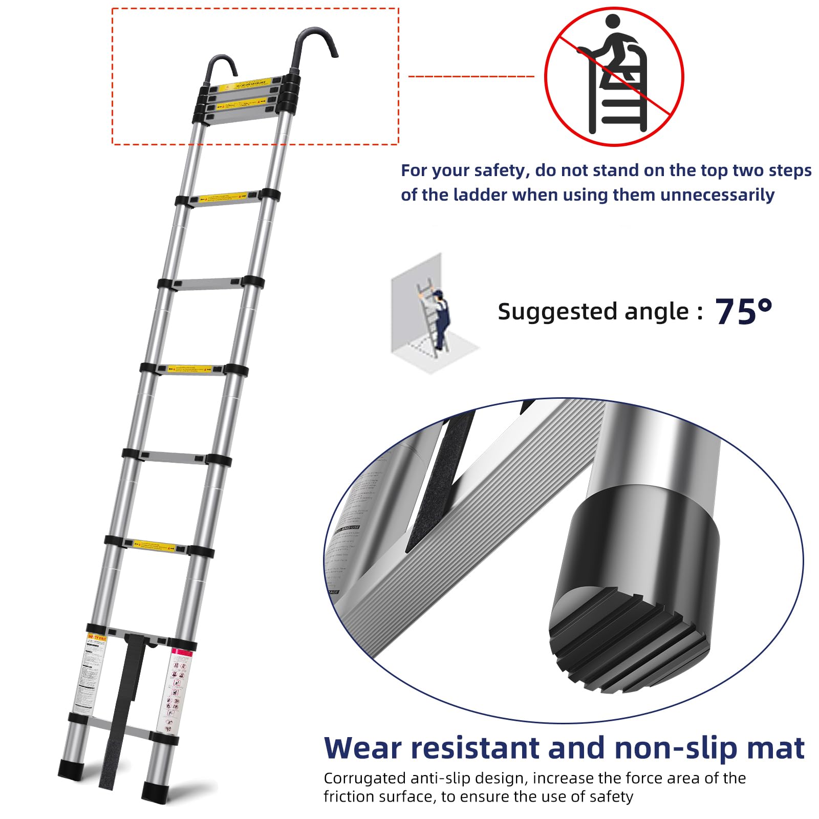 10.5 FT Telescoping Ladder With Anti-Drop Hooks & Safety Locks – 330 Lb Capacity, Compact For RV & Attic Use