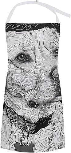 MUSM Apron for Adults - 27.6 X 31.5 Inch, Heavy-Duty Polyester Aprons with Two Large Pockets, Waterproof Line Drawing Dog Kitchen Apron for Cooking,