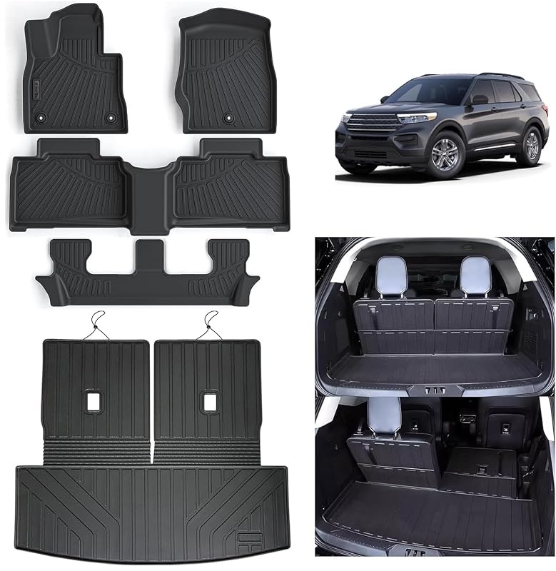Jogo de Tapetes e Forros para Porta-Malas Ford Explorer 2020–2026 7 Lugares em TPE Preto AltraVos