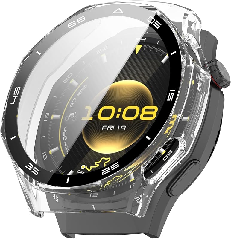 Tempered Glass Case Compatible for Huawei Watch GT6 Pro Hard PC Screen Protector Overall Protection Ultra-Thin Lightweight Scratch-Resistant Cover for GT6 Pro Smartwatch (Clear)
