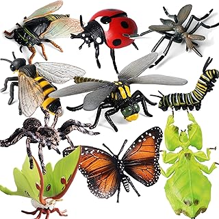 Gemini&Genius Bugs Animals Toys, Cicada, Ladybird, Mosquito, Bee, Dragonfly, Caterpillar, Spider, Butterfly Animal Toys, I...