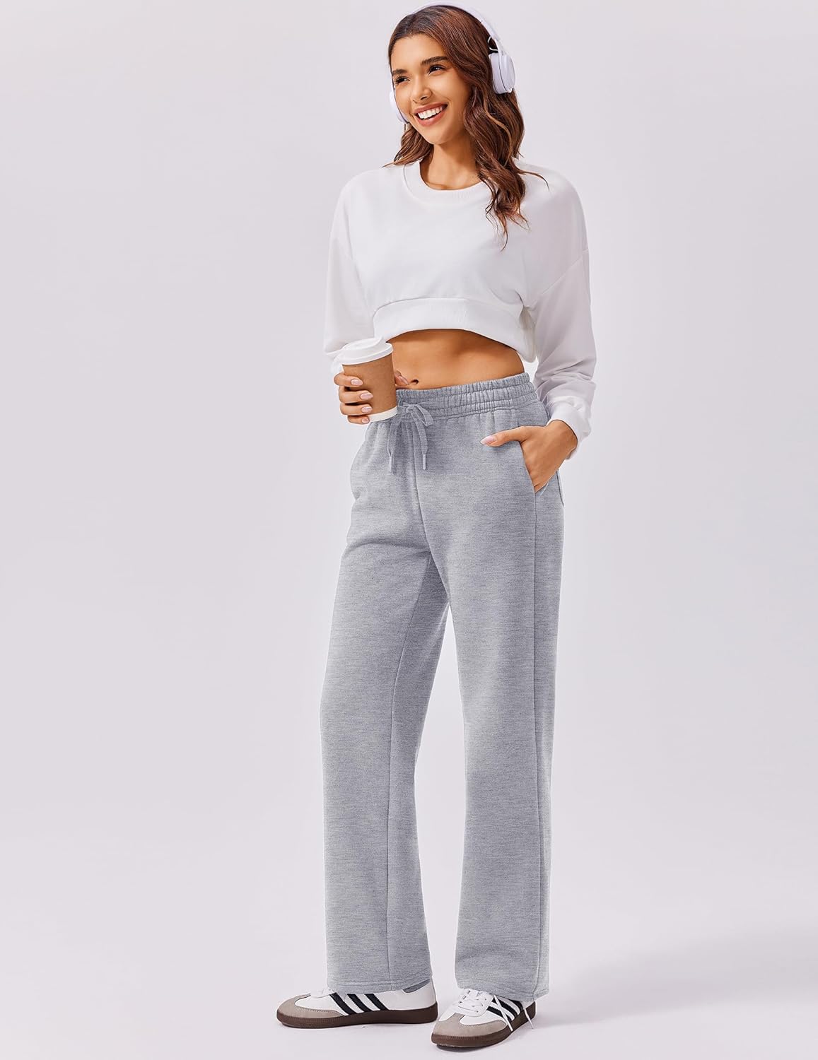 PINSPARK Womens Straight Leg Fleece Lined Sweatpants High Waisted Lounge Casual Sweat Pants with 4 Pockets - Image 4