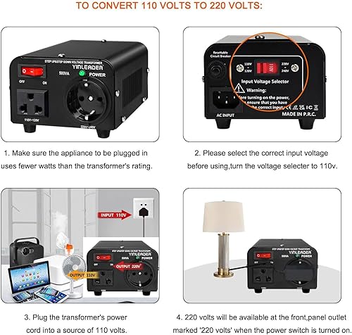 Miniatura 7 de Yinleader Transformador de voltaje europeo de 110 V a 220 V, convertidor elevador de 500 W, 110120 voltios a 220230240 voltios o reductor de 220 a