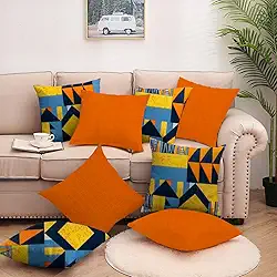 Kit com 8 Capas para almofadas 4 Geométrico Laranja com 4 Laranja com Zíper, em Tecido Gorgurinho-AL