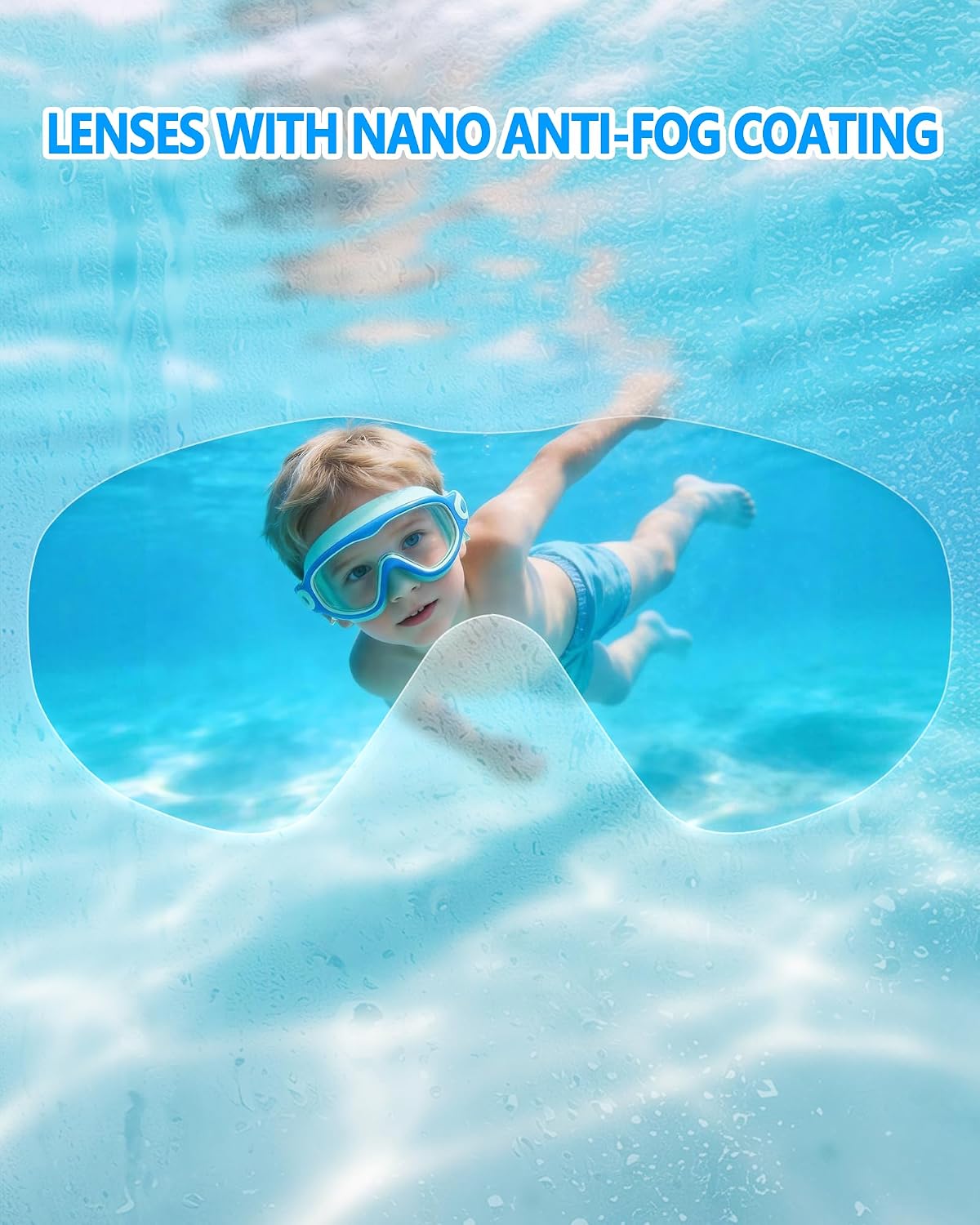 Swim Goggles for Kids 3-15 with Earplugs Large Frame Anti-Fog/UV Swimming Goggles for Boys Girls Toddler 2PCS