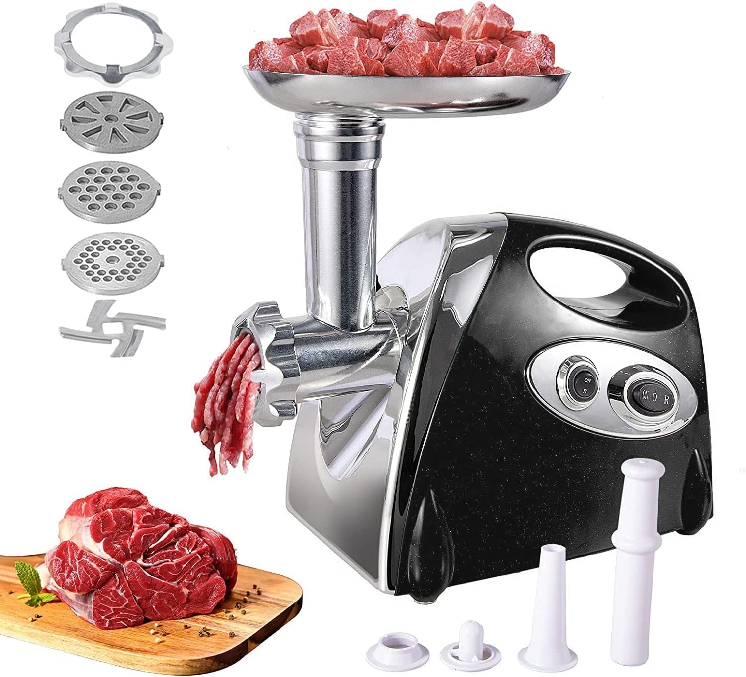 Elektrischer Fleischwolf 2800W, 4-in-1 – Mit Wurstfüller, Kubbe-Kit & Gemüseschneider