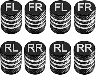 Tire Valve Stem Caps Set of 8 Laser-Engraved Aluminum Car Tire Caps | Labeled (FR FL RR RL) Caps with Plastic Liner Anti-Corrosion | Schrader Valve Stem Covers Cars Trucks Bikes