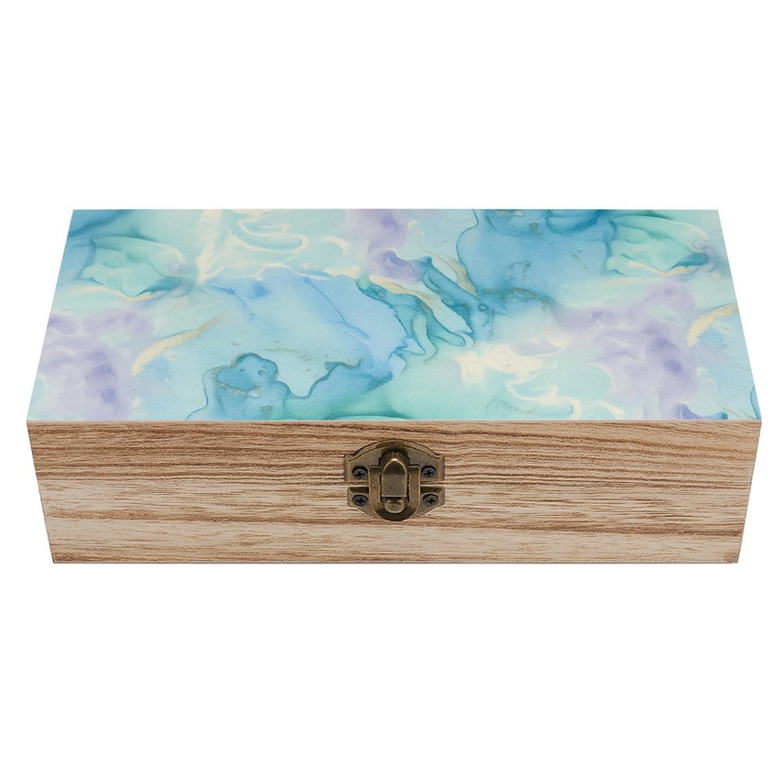 Oudrspo Blue And Purple Watercolor Marble Retro Wooden Storage Box Keepsake Jewelry Decorative Art Storages Box Gift Boxs