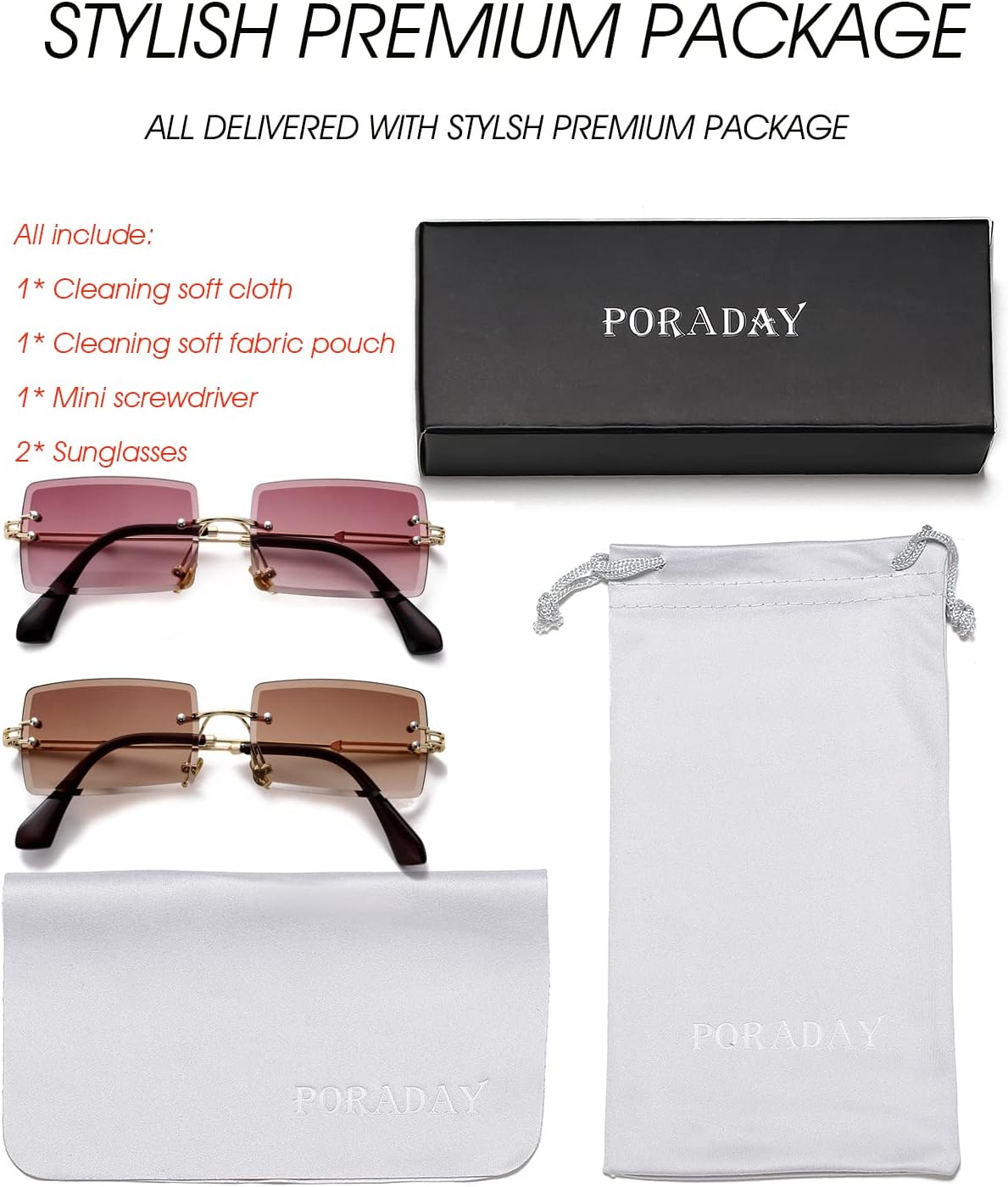 PORADAY Rectangle Sunglasses for Women Men Vintage Rimless Square Sun Glasses Candy Color - Image 2