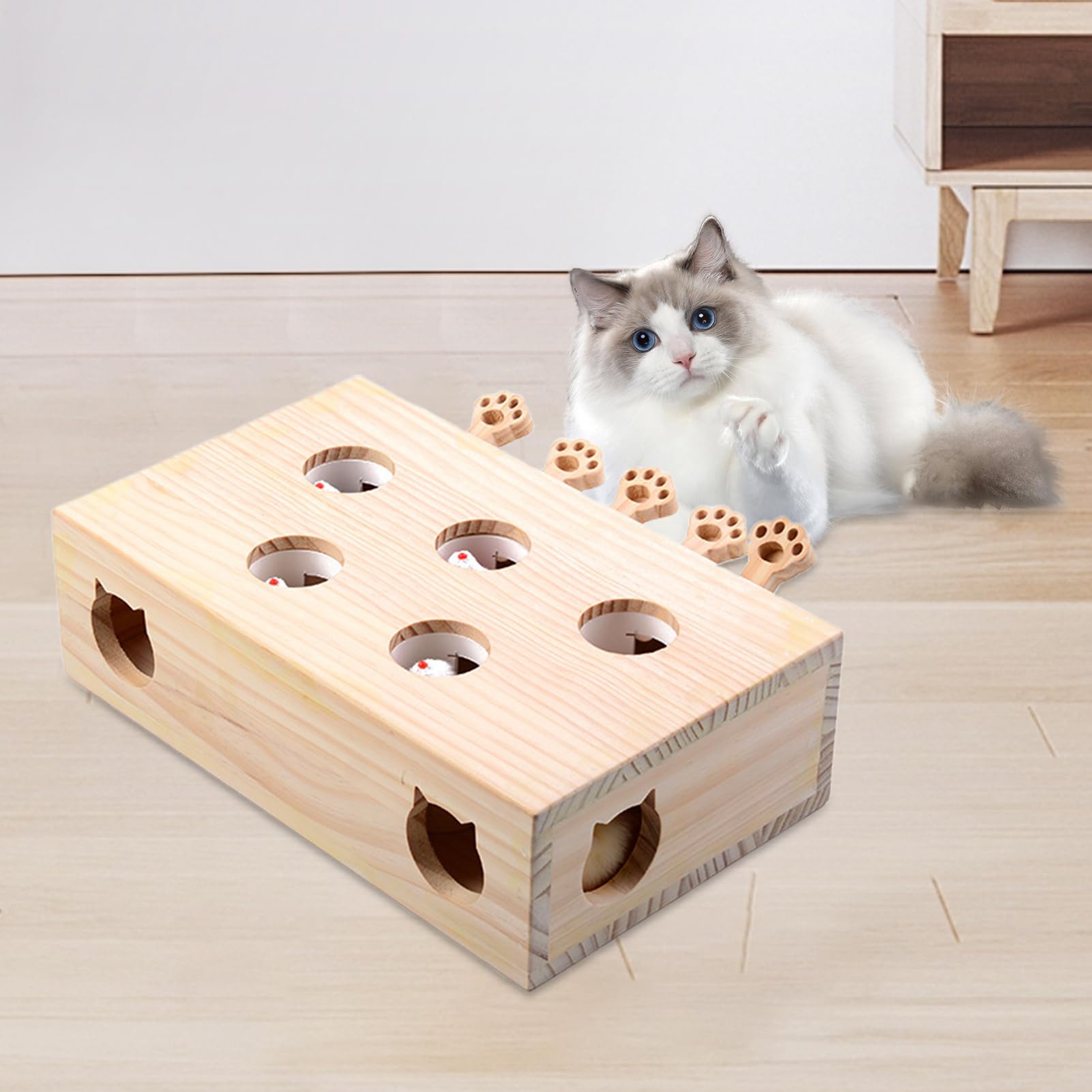 Interactifs Chat Puzzle Souris Mobile, Exercice | Puzzle Tape-Taupe En Bois Chatons Relaxant Pour Chats D'Intérieur Anti-Ennui Stimulation Mentale Exercice Instincts Naturels