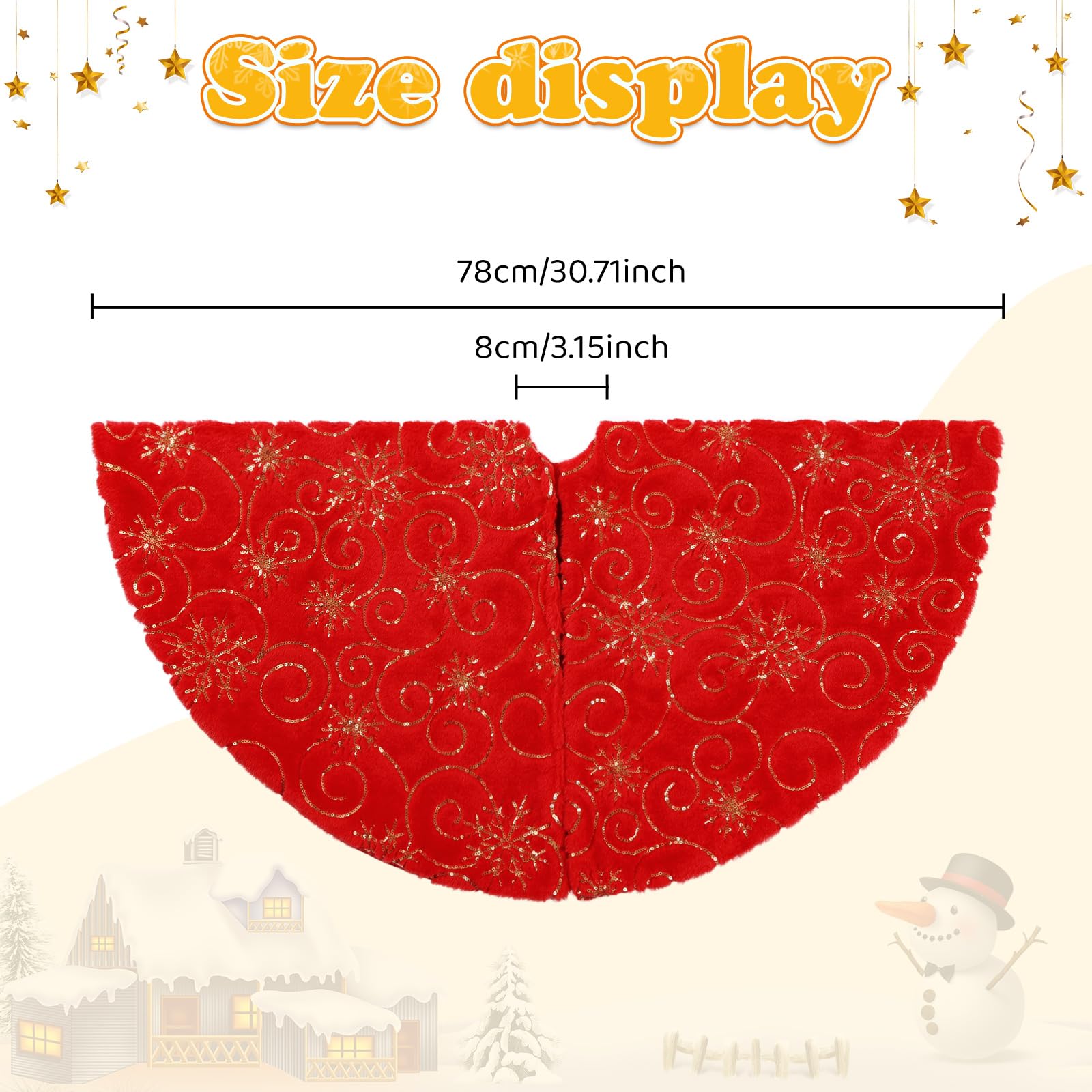 CITÉTOILE Falda de árbol de Navidad de Piel Sintética con Dorado Lentejuelas de Copo de Nieve, Falda Redonda árbol Navidad, Alfombra para Decoración Navideña, Rojo, S