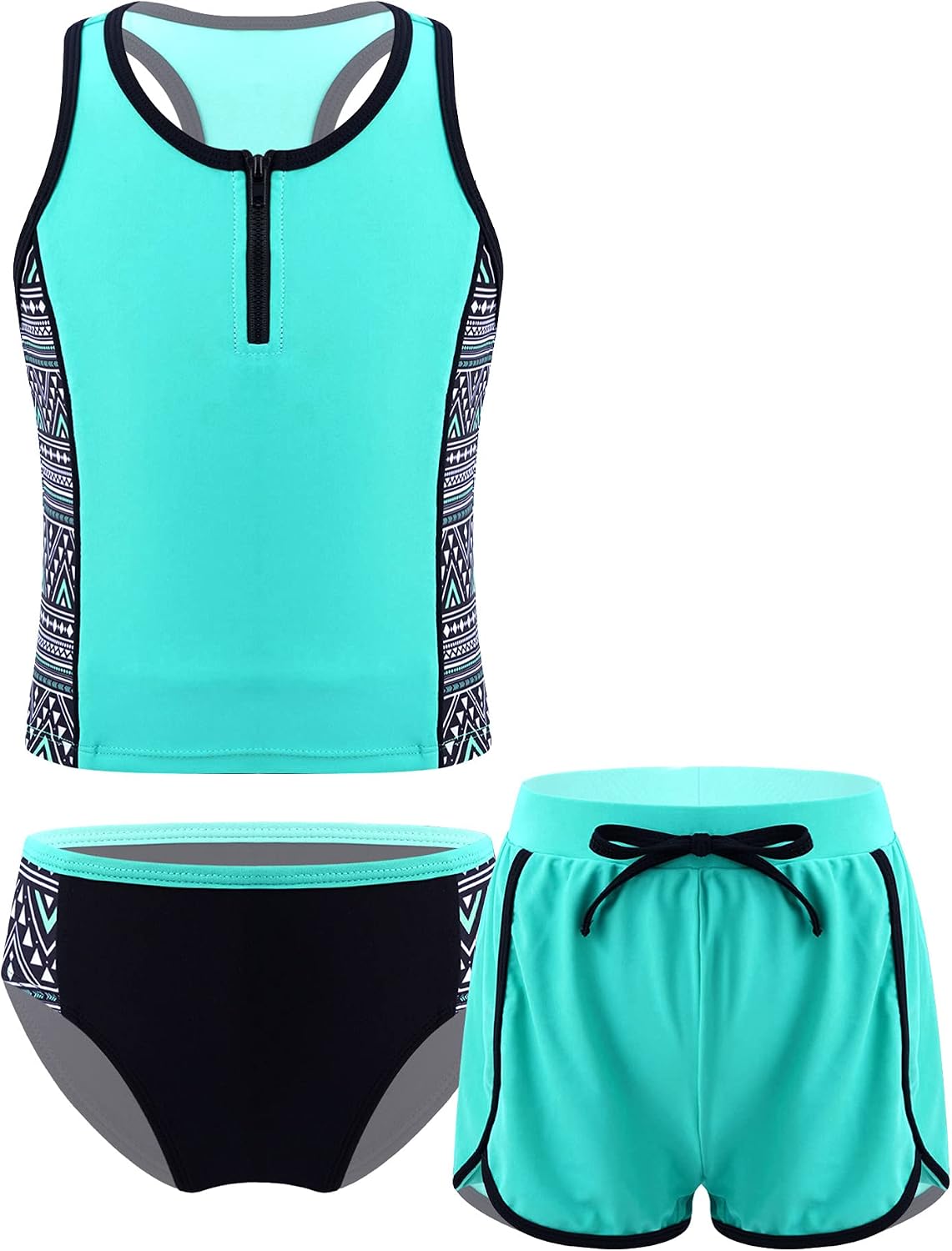 CHICTRY Kids Girls Floral Splice 3 Pcs Athletic Swimsuit Top+Brief+Bottoms Surfing Rash Guard Set