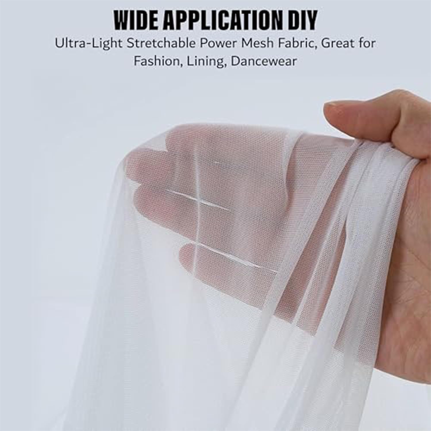 FabricLA Power Mesh Fabric | 4-Way Stretch Nylon Fabric | Lightweight Sheer Nylon Spandex Stretch Mesh Netting | 10 Yards | 60" inch Wide | White