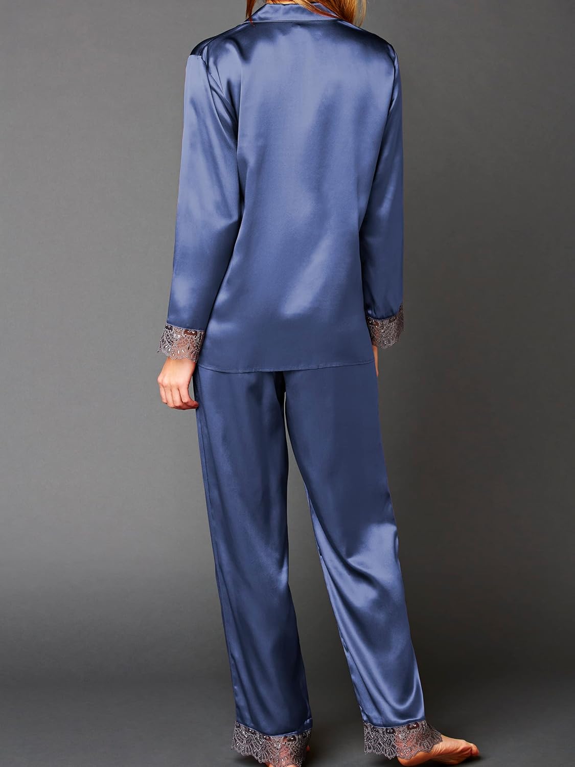Julianna Rae 100% Silk Pajama, Lace Trim, Drawstring Waist, Relaxed Fit, Sleep-In