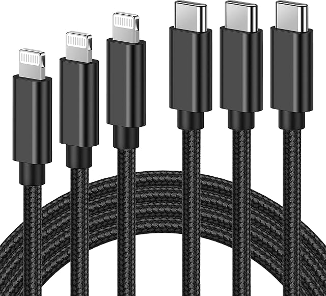 Ulinek USB C to Lightning Cable, MFi Certified 1M+2M+3M Fast Charging iPhone Charger Cable Nylon Braided, PD Lightning Type C Cord Compatible with iPhone 11 12 Pro Max XR X 8 Plus 8 iPad Pro, Black