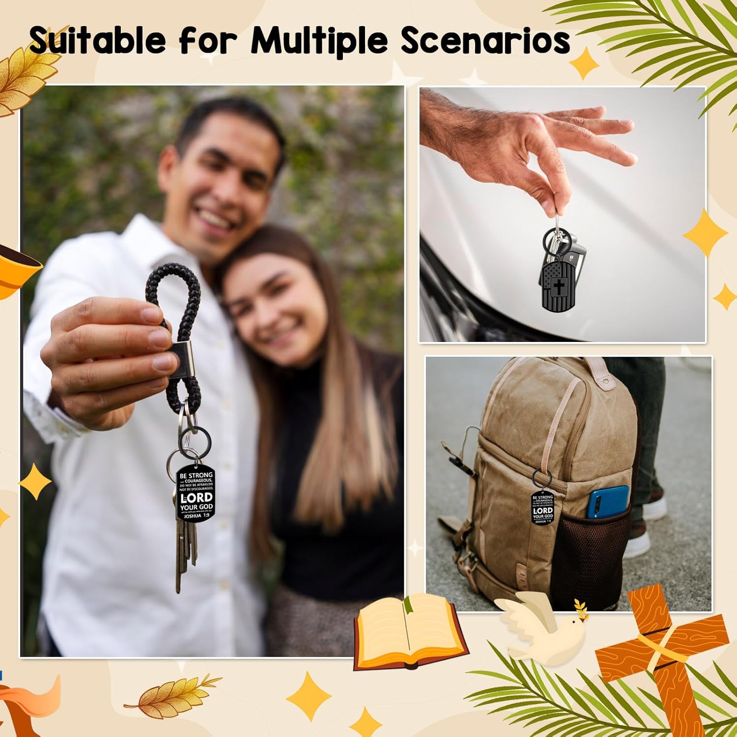 Joyline Valentines Day Keychain for Boyfriend Religious Christian Gifts for Men Women Teens Bible Verse Joshua 1:9 Cross Keychain First Communion Baptism Gifts - Image 5