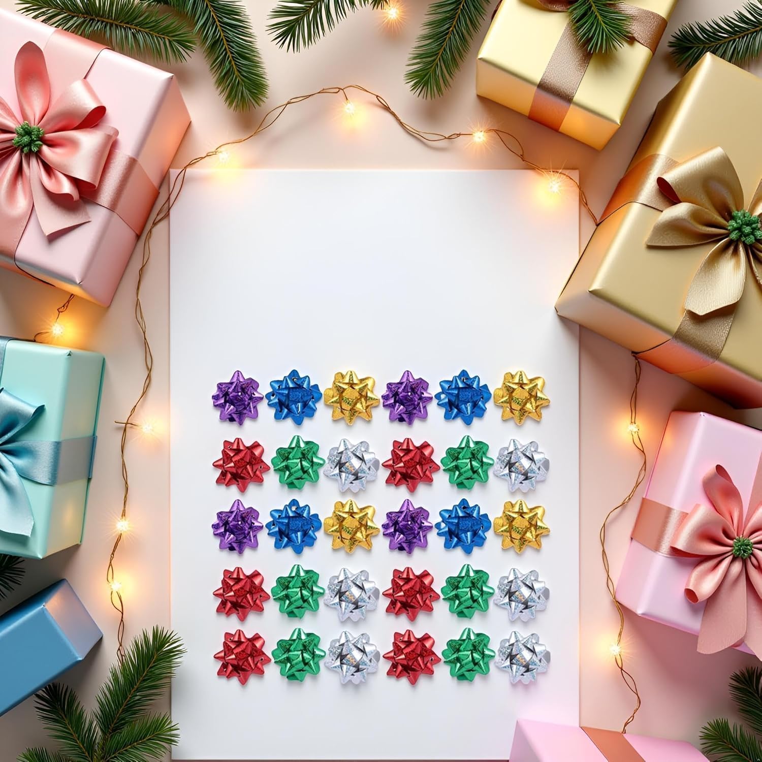50 Pcs Colorful 1 Inch Gift Bows Mini Christmas Bows Metallic Star Bows Party Gifts Wrapping Bows Adhesive Holiday Presents Bows for Valentine's Day, Gift Wrapping Supplies - Image 7