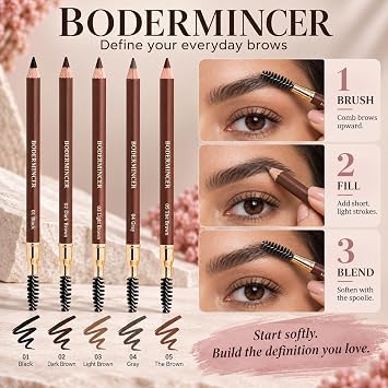 1pcs Eyebrow Pencil Longlasting Waterproof Durable Liner Eyebrow 5 Colors to Choose (1# Black)