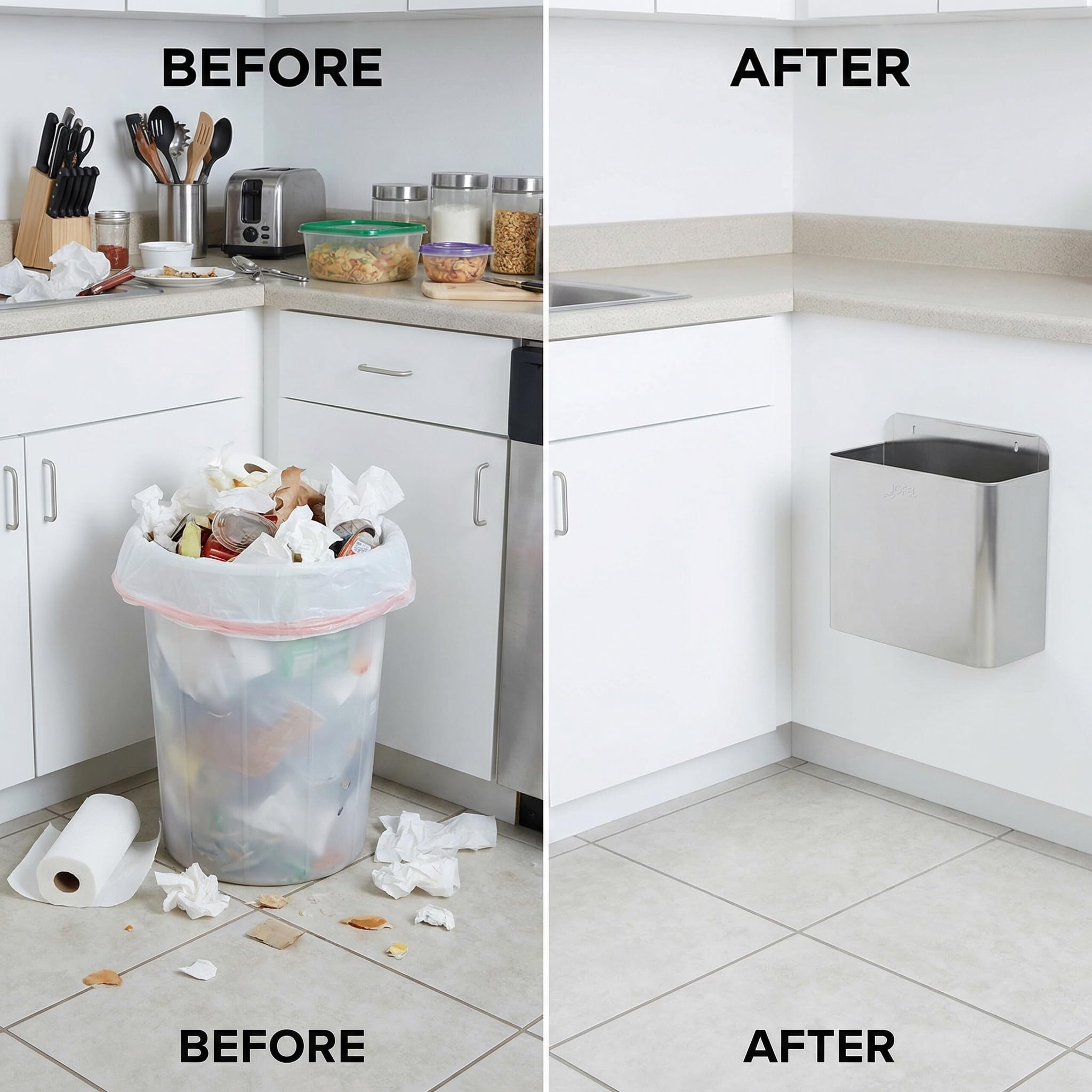 Jofel Papelera Mural de Acero Inoxidable 10L - Cubo de Basura para Pared de Alta Resistencia - Diseño Rectangular y Extraíble para Fácil Limpieza - Ideal para Cocina, Oficina y Exterior (AL71601)