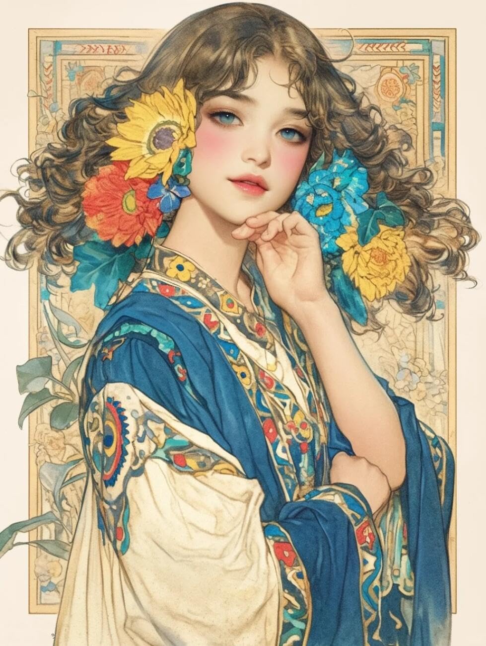 RKFLGEW 14CT Cross-Stitch Counted Kits Watercolor Women and Flowers DIY Cross Stitch Patterns Kits Crafts Needlework Embroidery Set for Home Decor 40x50cm