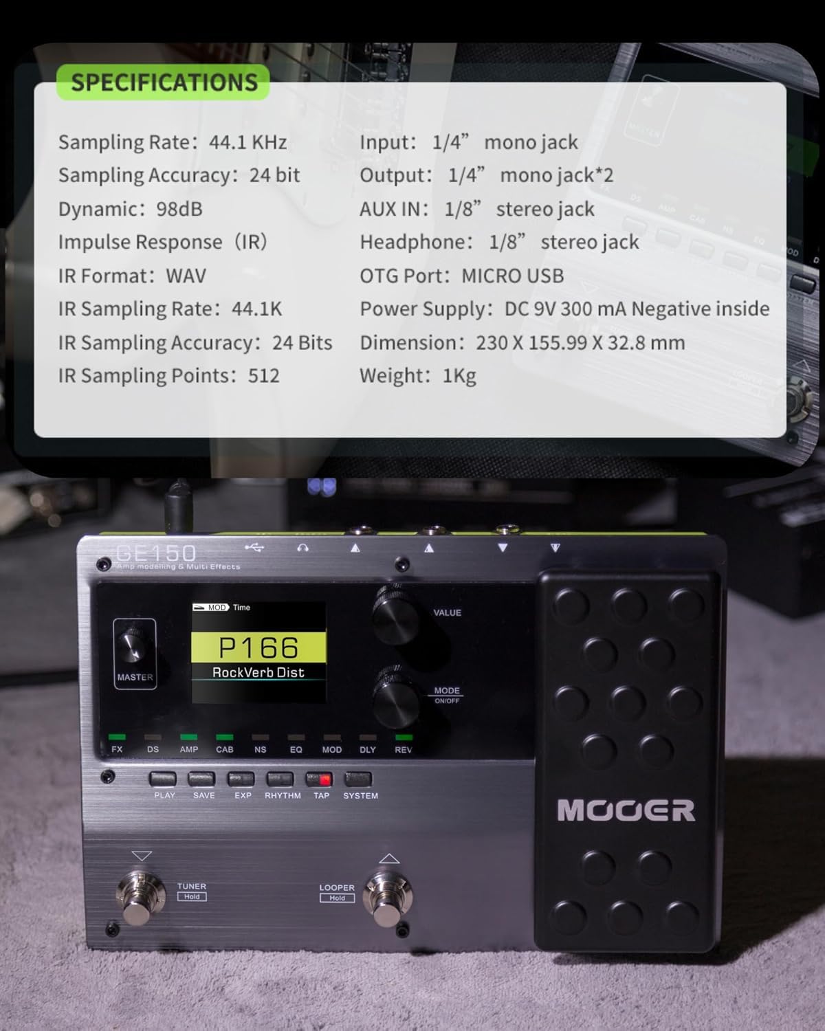 PEDALEIRA P GUITARRA MOOER GE150 COM FONTE : Amazon.com.br