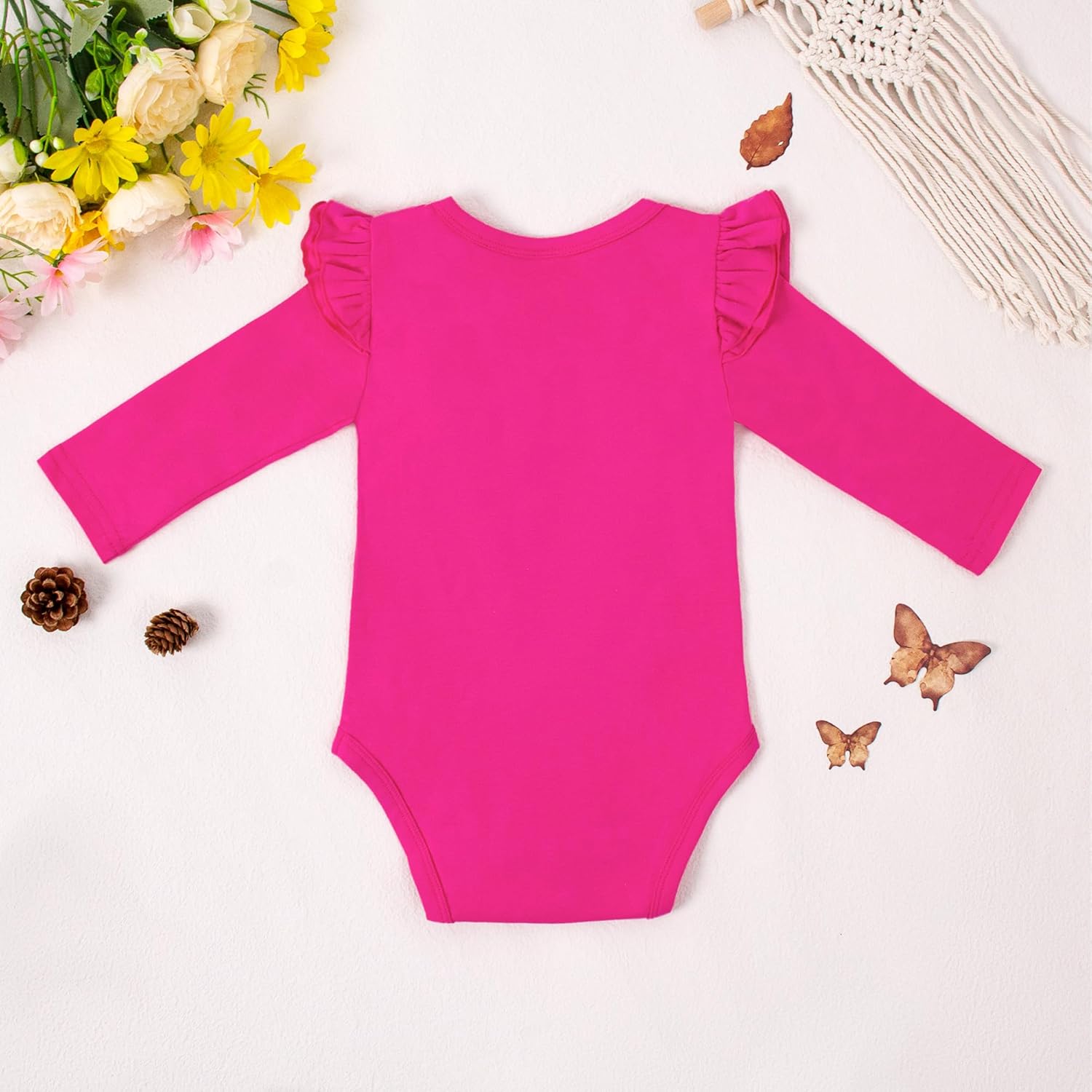 LYSMuch Baby Girls Ruffle Long Sleeve Bodysuit Infant Solid Color Top Jumpsuit Clothes - Image 2