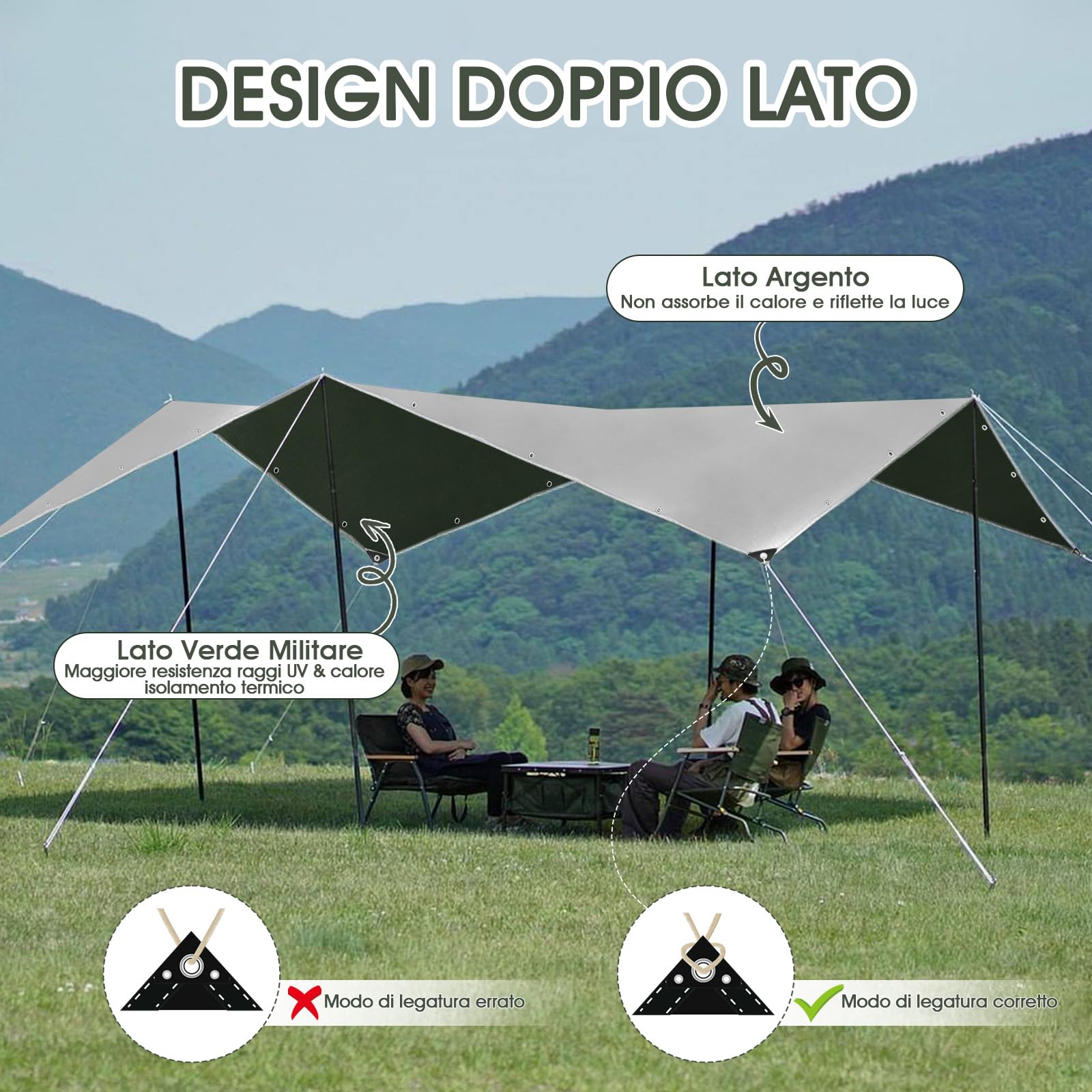 Telo Impermeabile Esterno 2x3m 180 g/m² PE con Rinforzato Occhielli, Telone Resistente ai Raggi UV Agli Strappi, Telo Protettivo Copertura Multiuso per Mobili da Giardino Barche Legno Piscina Camion