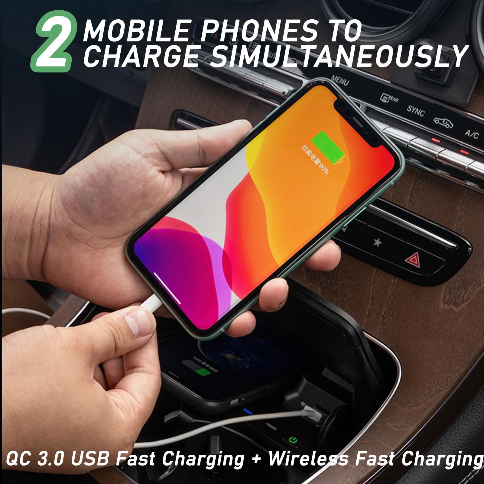 Caricatore Wireless Per Auto per Mercedes Benz Classe C Glc (2015-2022) Tutti I Modelli Con Sistema Di Raffreddamento A Doppio Canale D'aria Accessori Di Aggiornamento A Carica Rapida Da 15 W