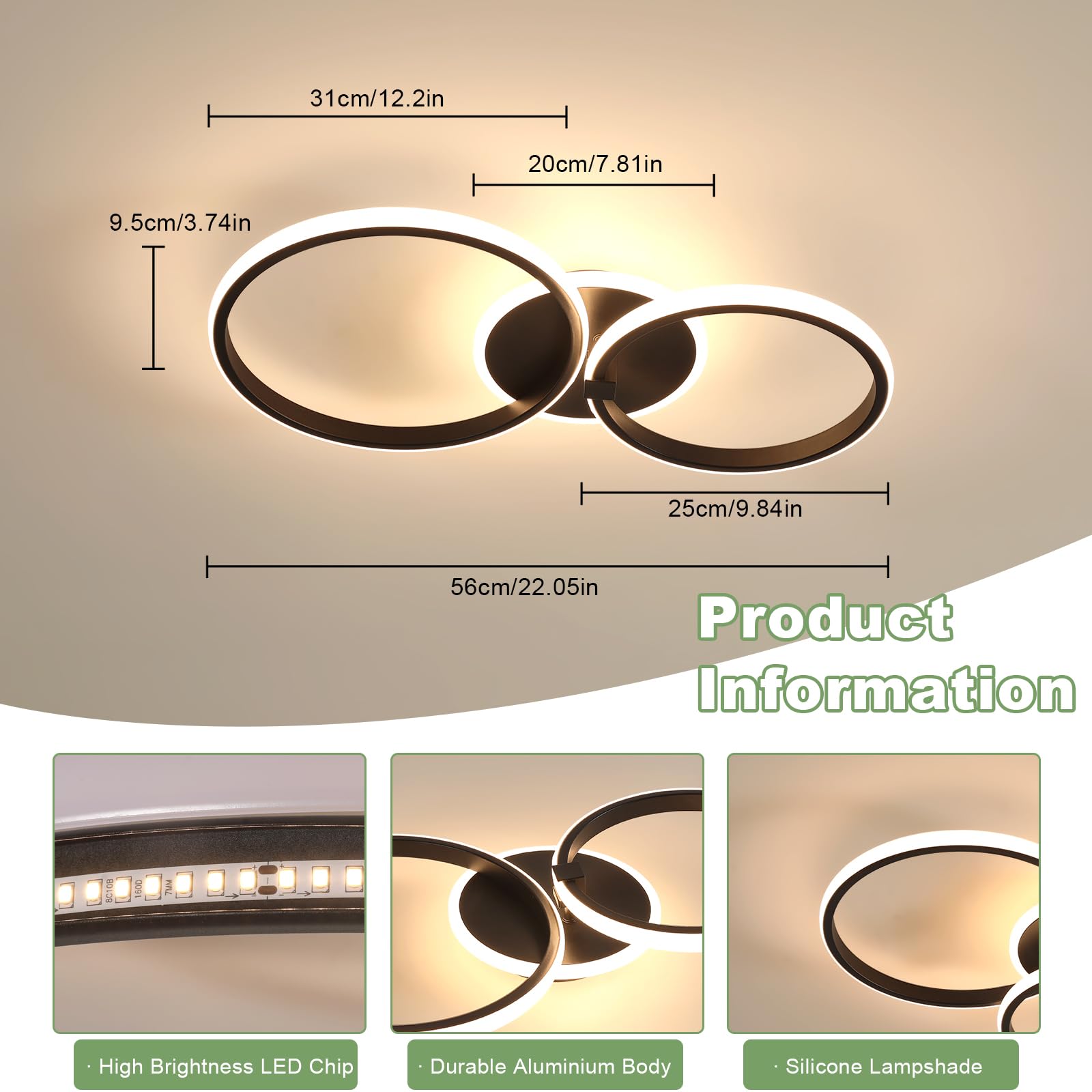 Comely Plafon LED Ściemnialny Z Pilotem/Aplikacją, 42W Nowoczesna Lampa Sufitowa 3000K-6500K, Okrągła Oprawa Sufitowa Do Salonu, Sypialni, Kuchni, Korytarza (Czarny)