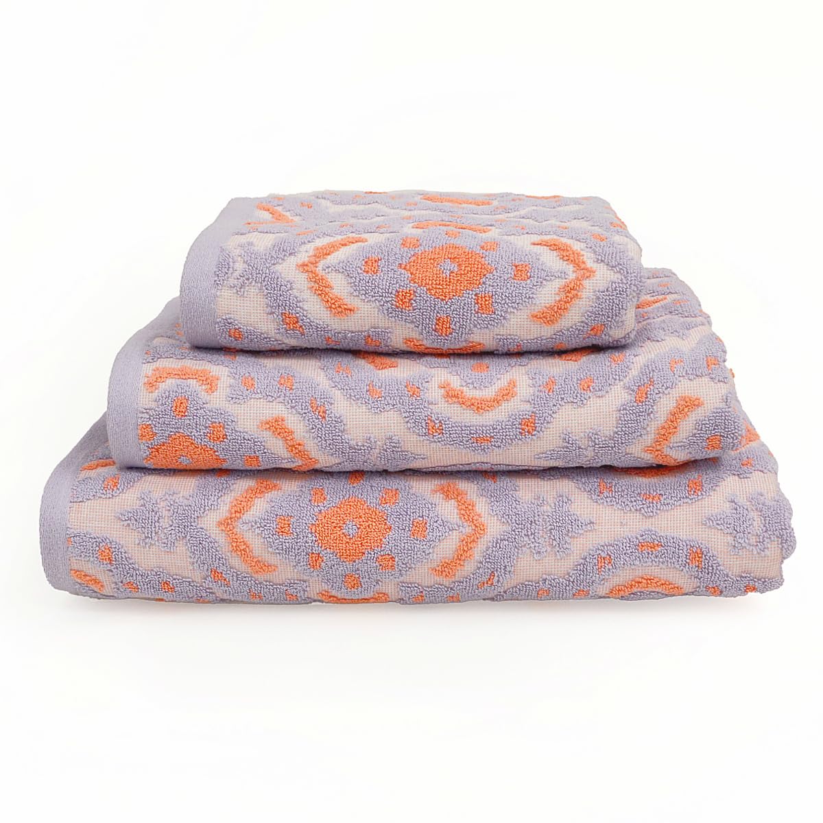 Allure Bath Fashions Lilac/Coral Allure Ikat Design Pack Of 2 Hand Towels 50 X 90Cm - 100% Cotton Patterned Jacquard Bathroom Towels ()