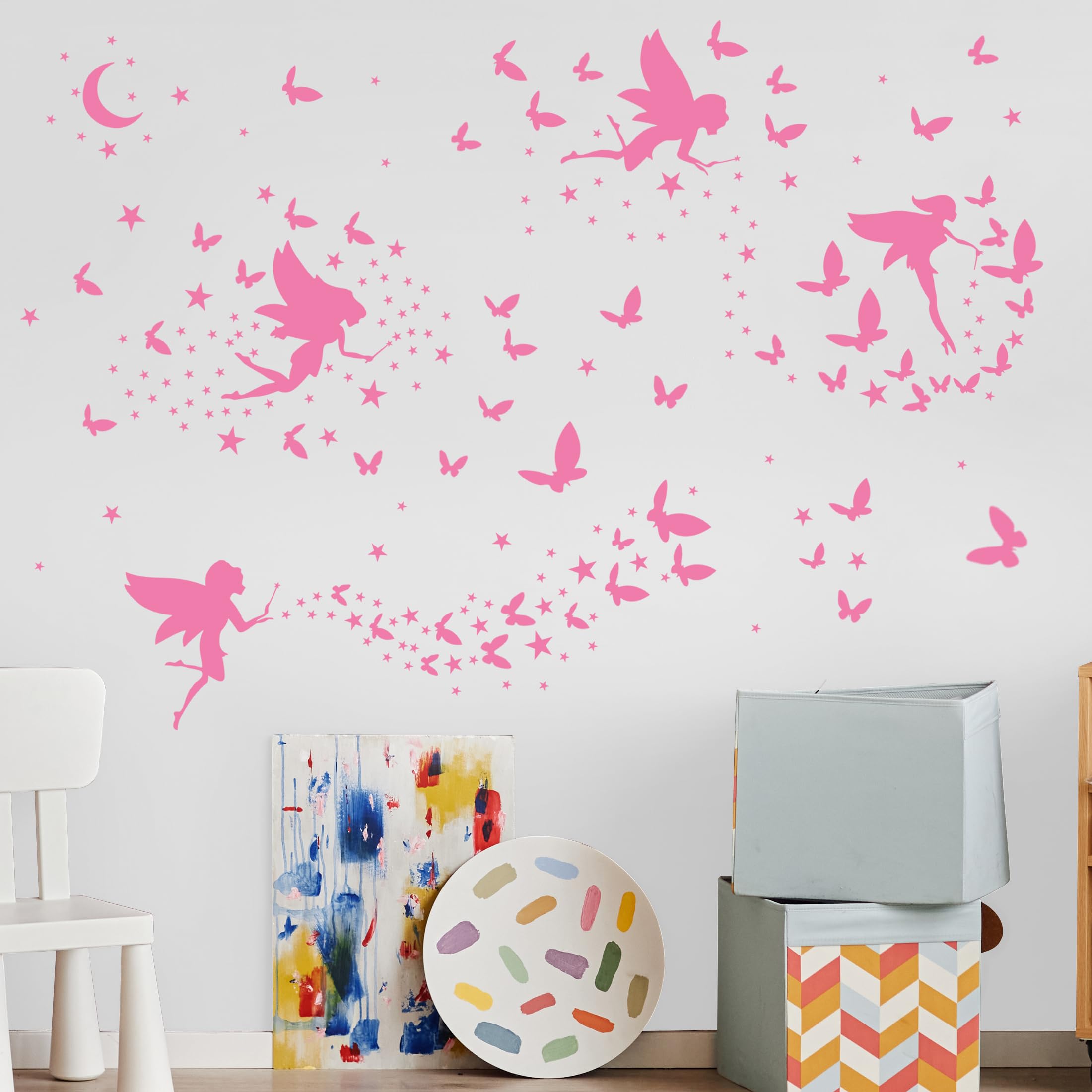 Świecące w ciemności naklejki ścienne, świecące wróżki, gwiazdy, naklejki ścienne na sufit, odklej i przyklej, dekoracja do pokoju dziecięcego (różowe)