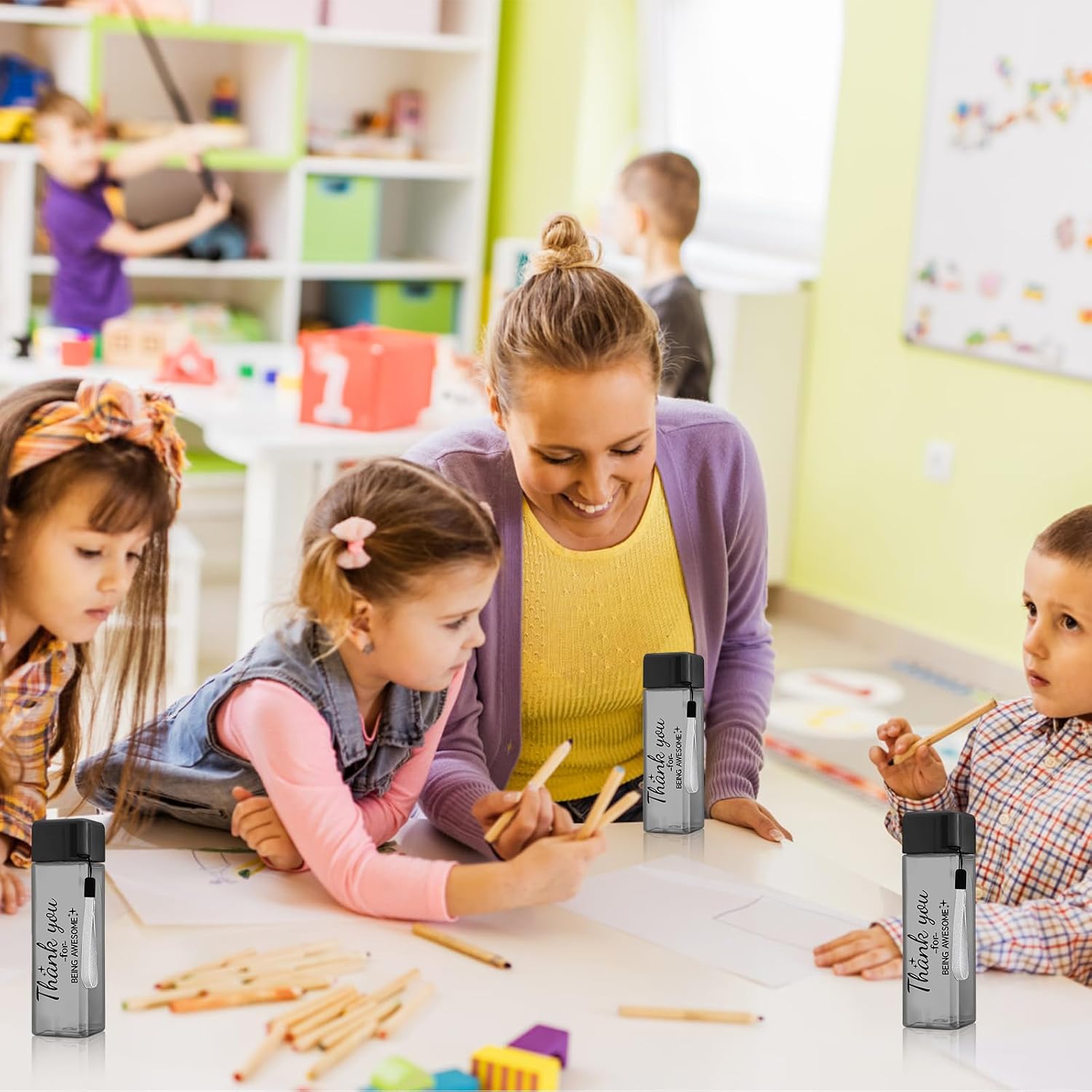 24 Pcs Thank You Gifts Water Bottle Bulk, 17oz Plastic Water Bottle with Black Lid,Employee Appreciation Gifts Reusable Cup for Staff Coworker Teacher Team Party Outdoor