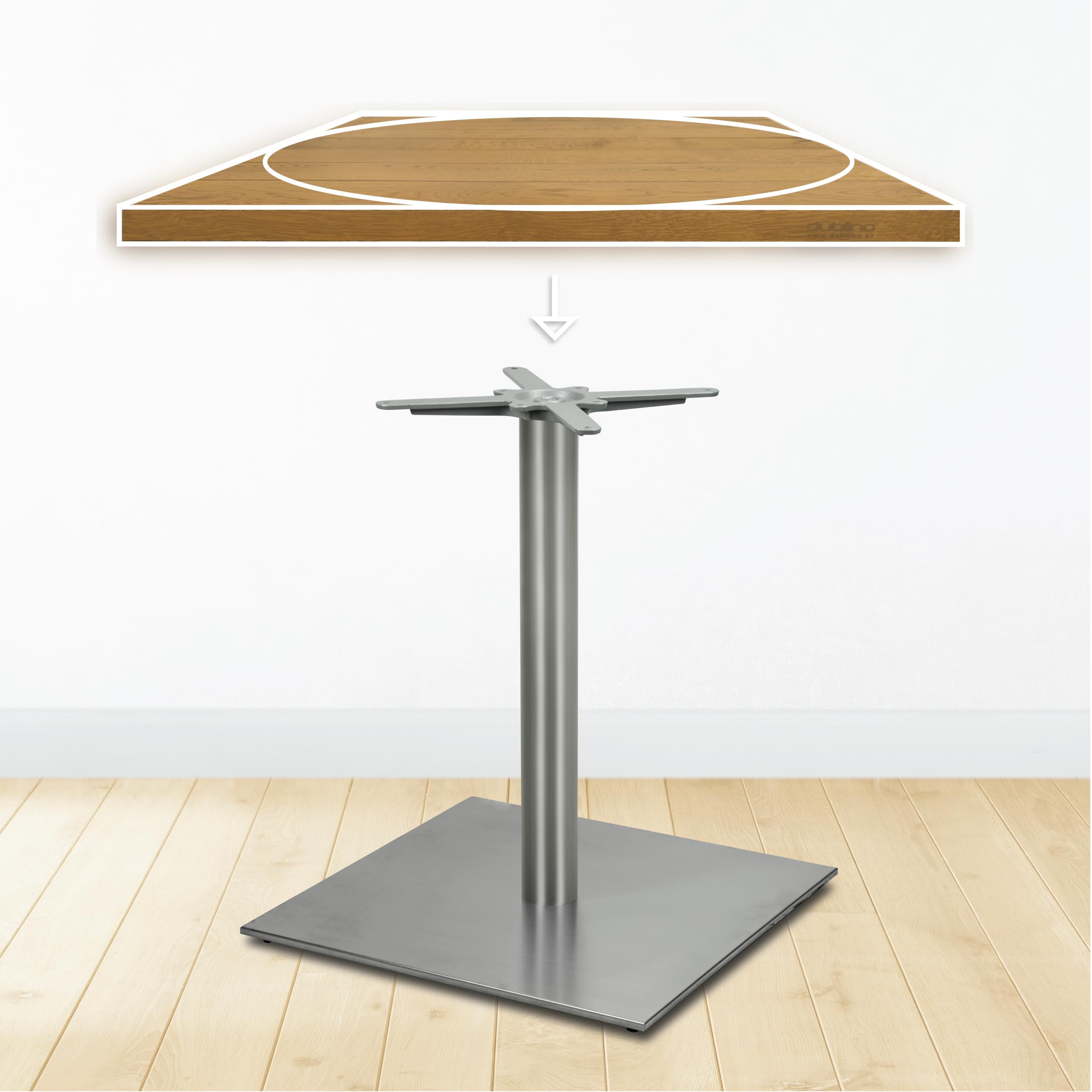 Base per Tavolo da Pranzo Premium in Acciaio Inossidabile - PD7096inox - Gambe per Tavoli (Altezza: 73 cm, Peso: 33 kg) - Max. Dimensione della Tavola: 120x120 / Ø 150 cm