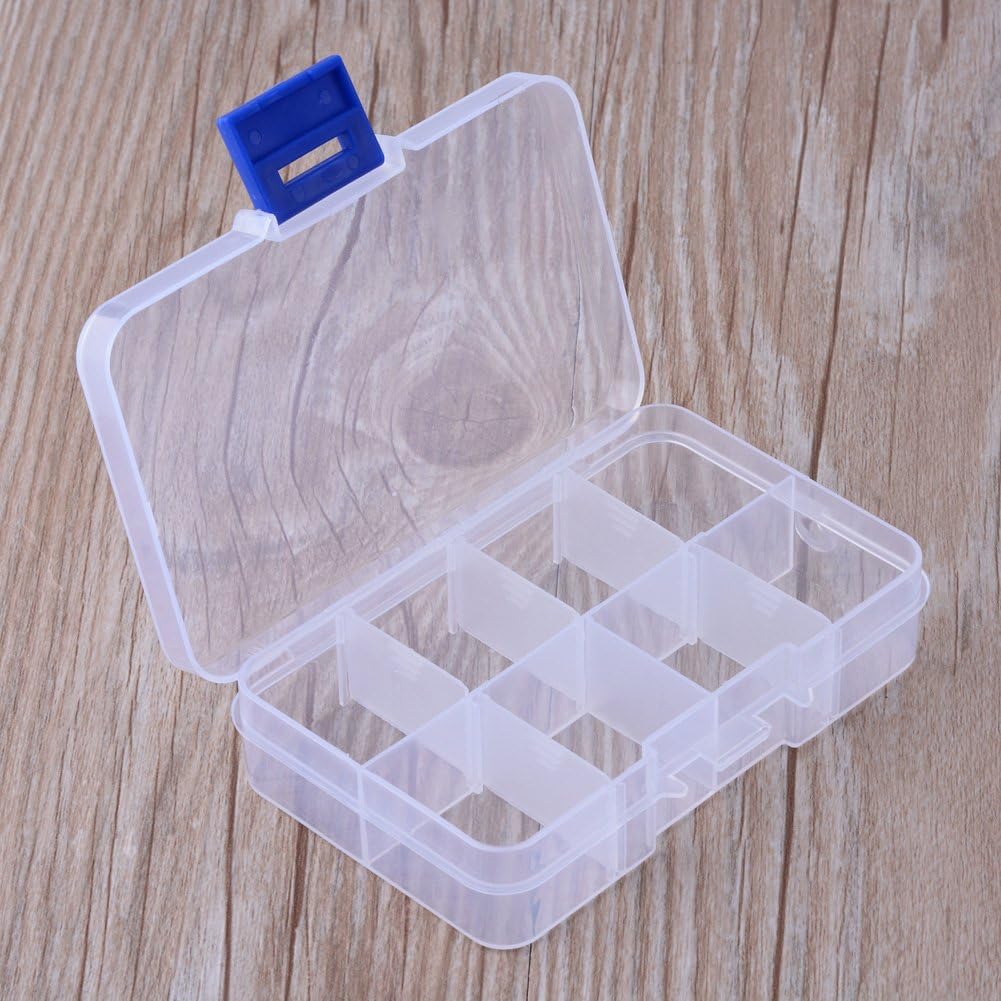 2Pcs Transparent Plastic Beads Storage Containers, Clear Rectangle Jewelry Organizer Box with 10 Compartments for Nail Art Valentine's Day Elegant Gift, 4.25x2.76x0.91inch