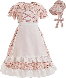 FCCAM Pioneer Dresses for Girls Colonial Dress Costume Short Sleeve Prairie Dresses with Apron - Buy now