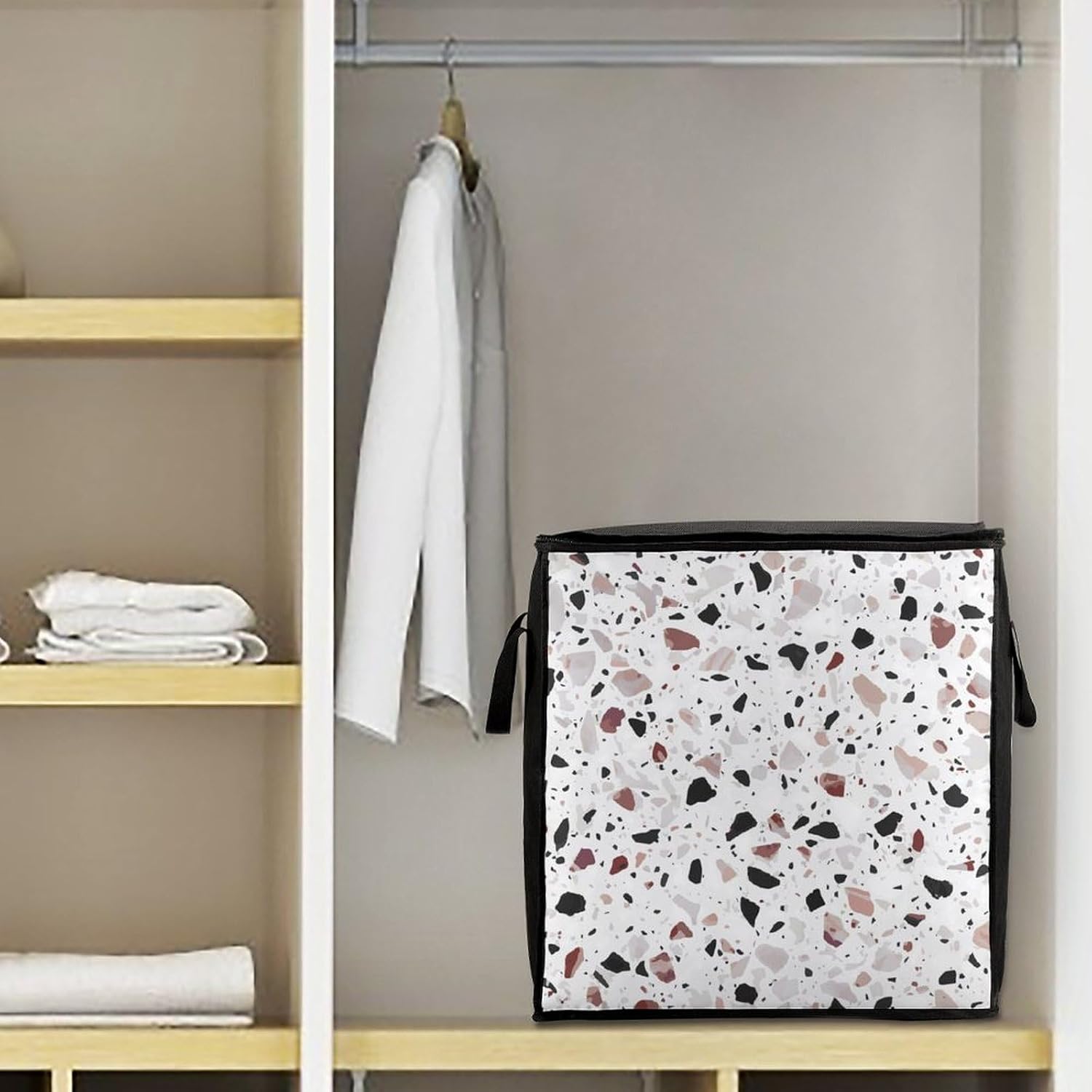 Red Terrazzo Storage Bag with Zippers And Handle Extra Large Bedding Comforter Storage Bag Foldable Blanket Storage Bags Fabric Moving Bags for Closet Organizer (70L)