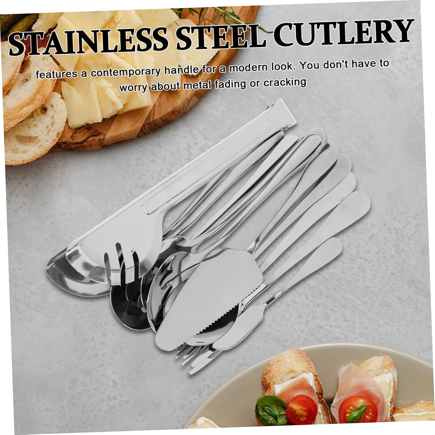 Mikinona 1set Stainless Steel Utensils Kitchen Cutlery Serving Spoons Forks Cake Server and Food Tongs for Parties Weddings and Everyday Dining