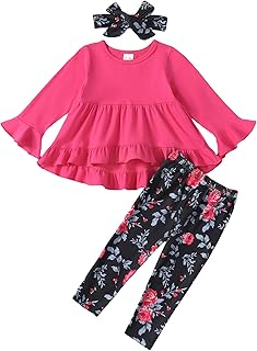 Baby Girl Clothes Toddler Girl Outfit Ruffle Sleeve Shirt Floral Pant Set Fall Winter Clothing for Girl - Buy now