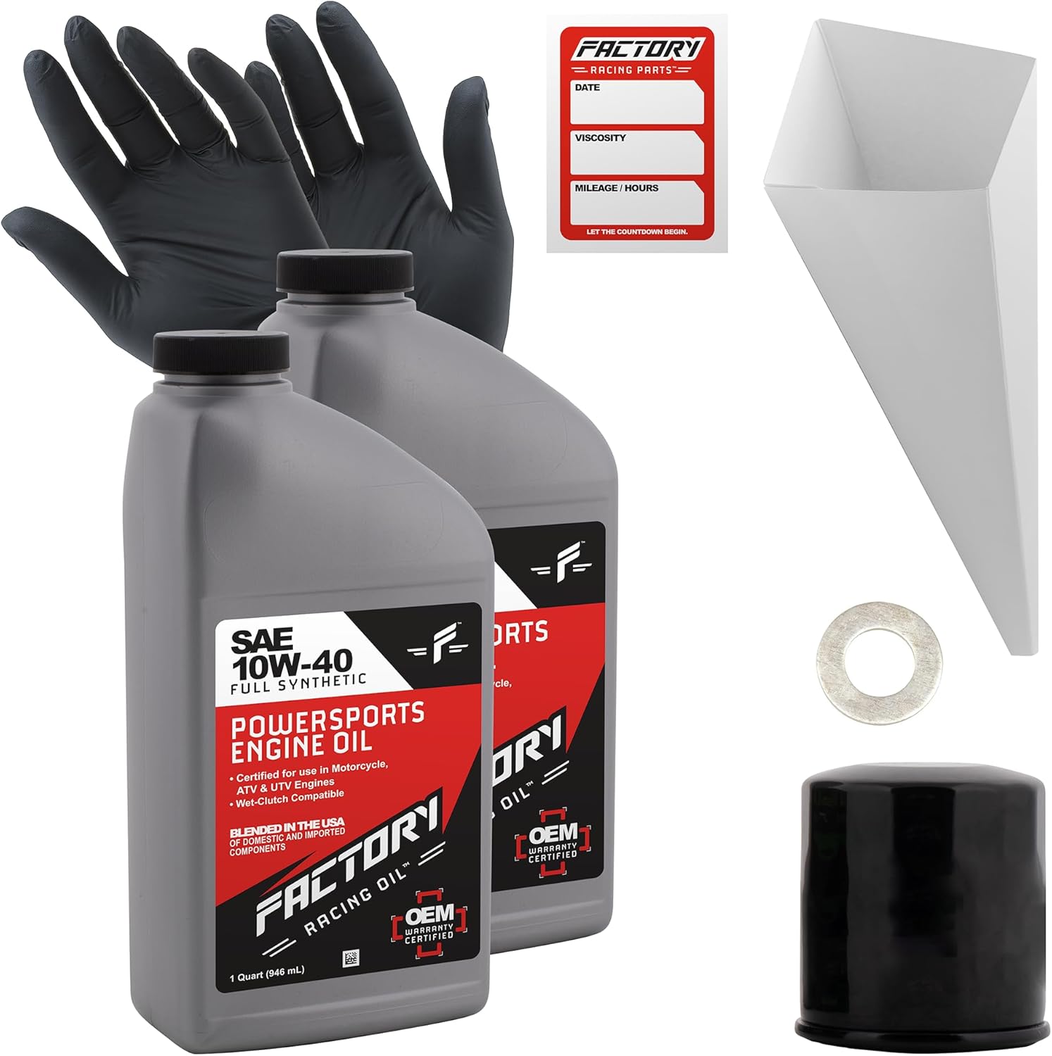 Factory Racing Parts Full Synthetic Oil Change Kit compatible with Kawasaki 2015-2021 Vulcan S ABS (EN650A), 2015-2021 Vulcan S (EN650B), 2017-2021 Z650 (ER650) – Includes 2 Quarts of SAE 10W-40 Oil